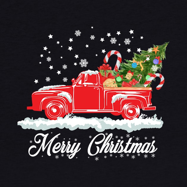 Merry Christmas Retro Vintage Red Truck by Kimko